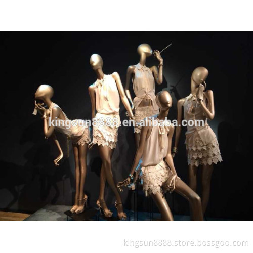Fiberglass Window display dress form, sexy lifelike mannequin, gold female mannequin on sale